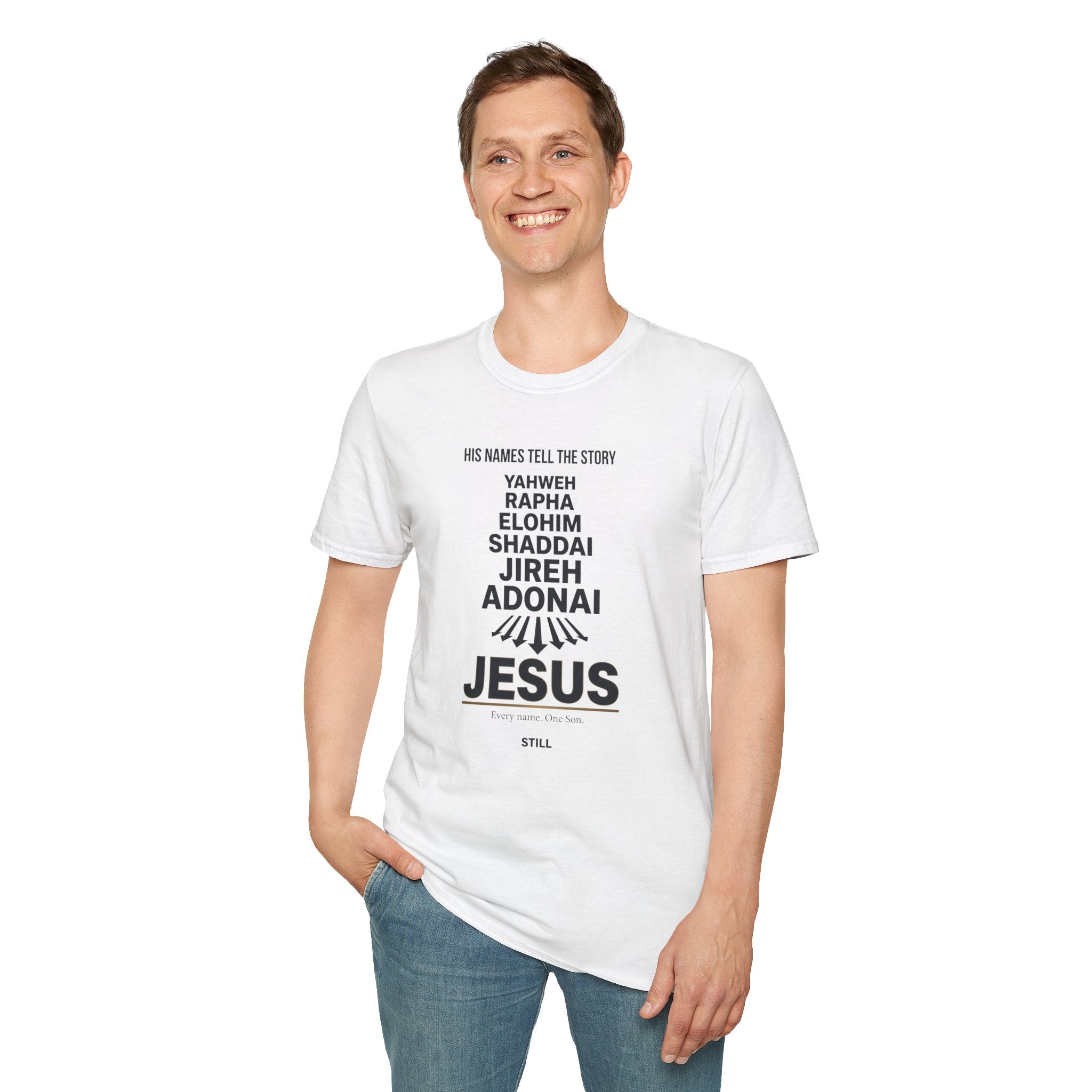 Christian Jesus Names T-Shirt — 'His Names Tell the Story' Faith Tee