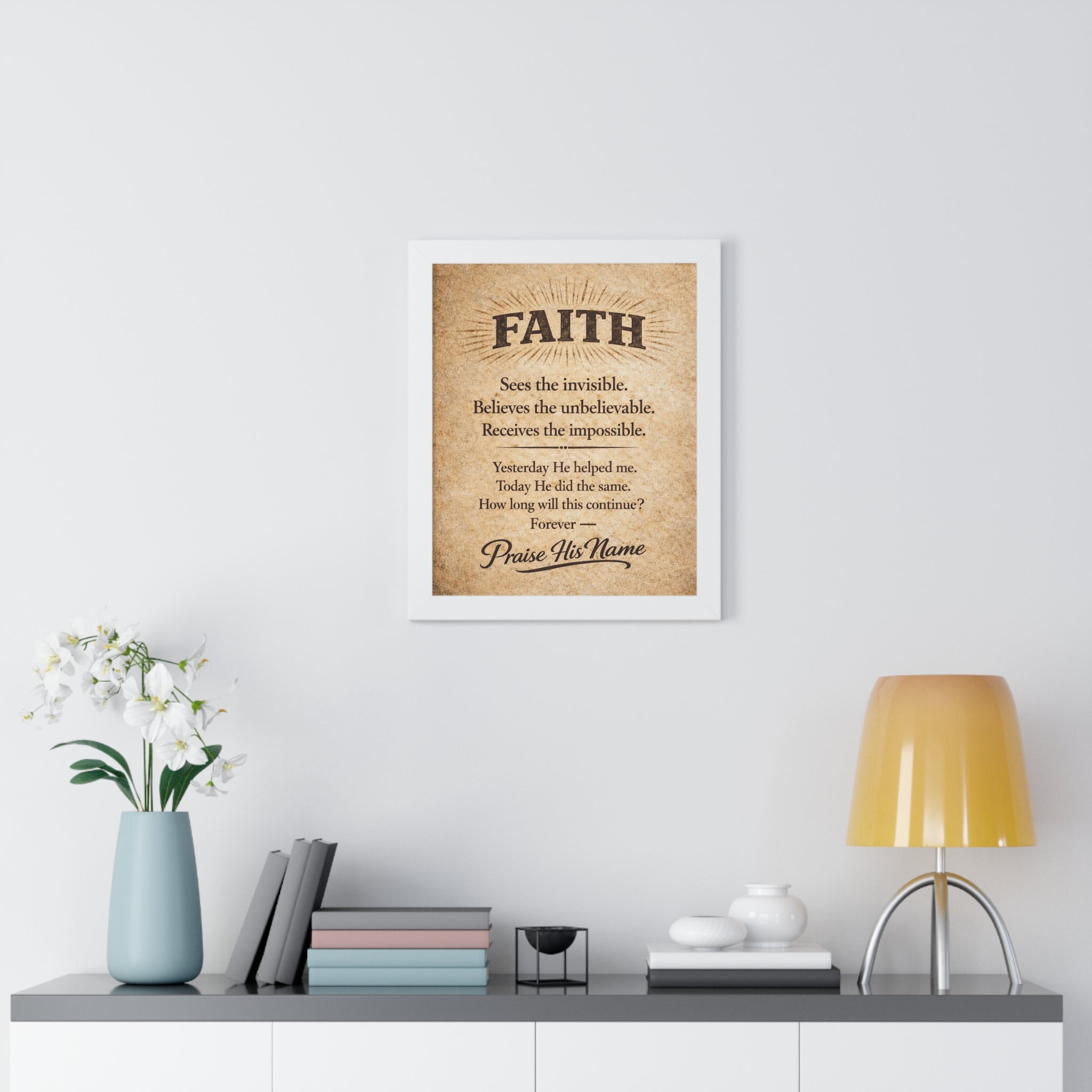 Christian Wall Art | FAITH Sees the Invisible | Vintage Faith Poster | Stormy Meadow