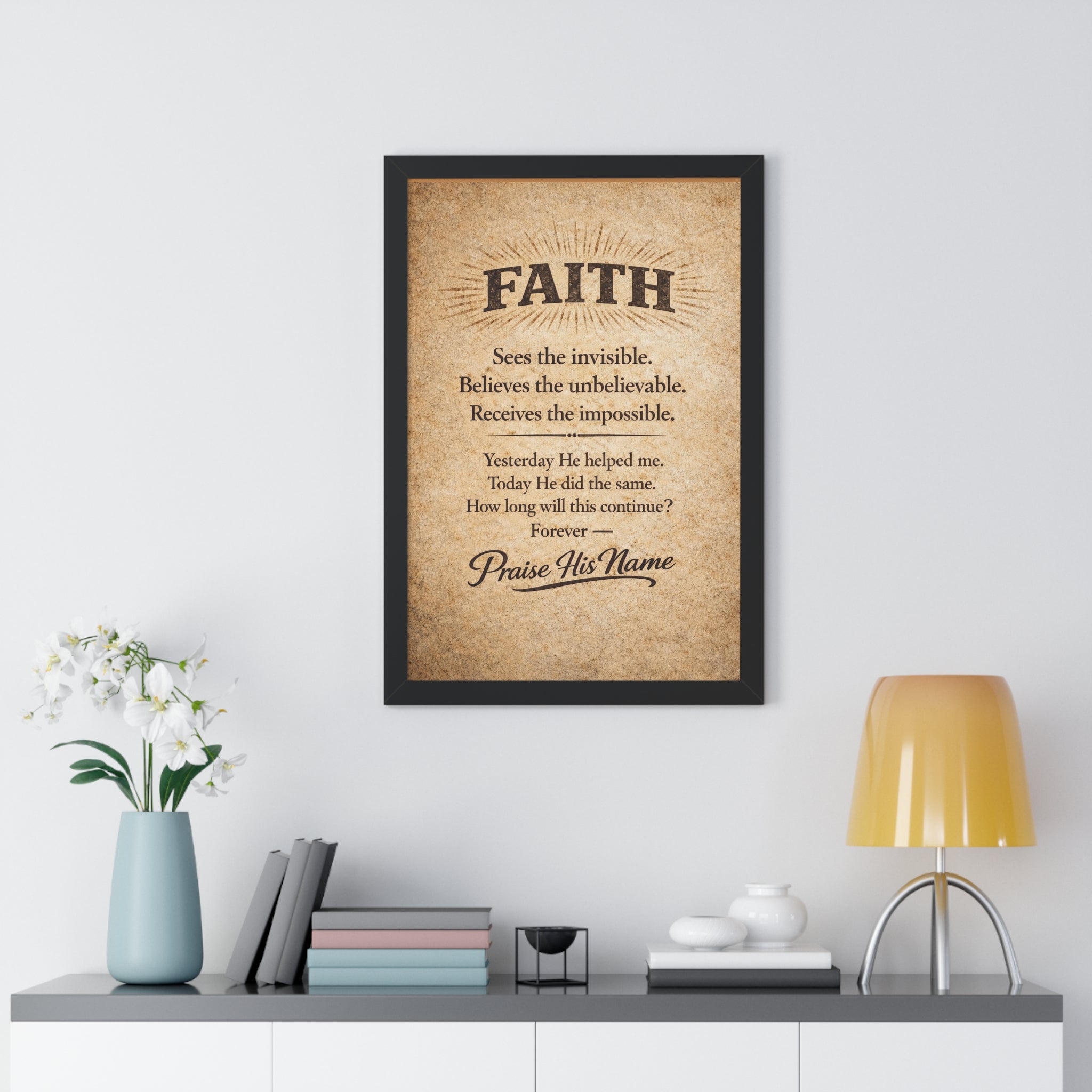 Christian Wall Art | FAITH Sees the Invisible | Vintage Faith Poster | Stormy Meadow