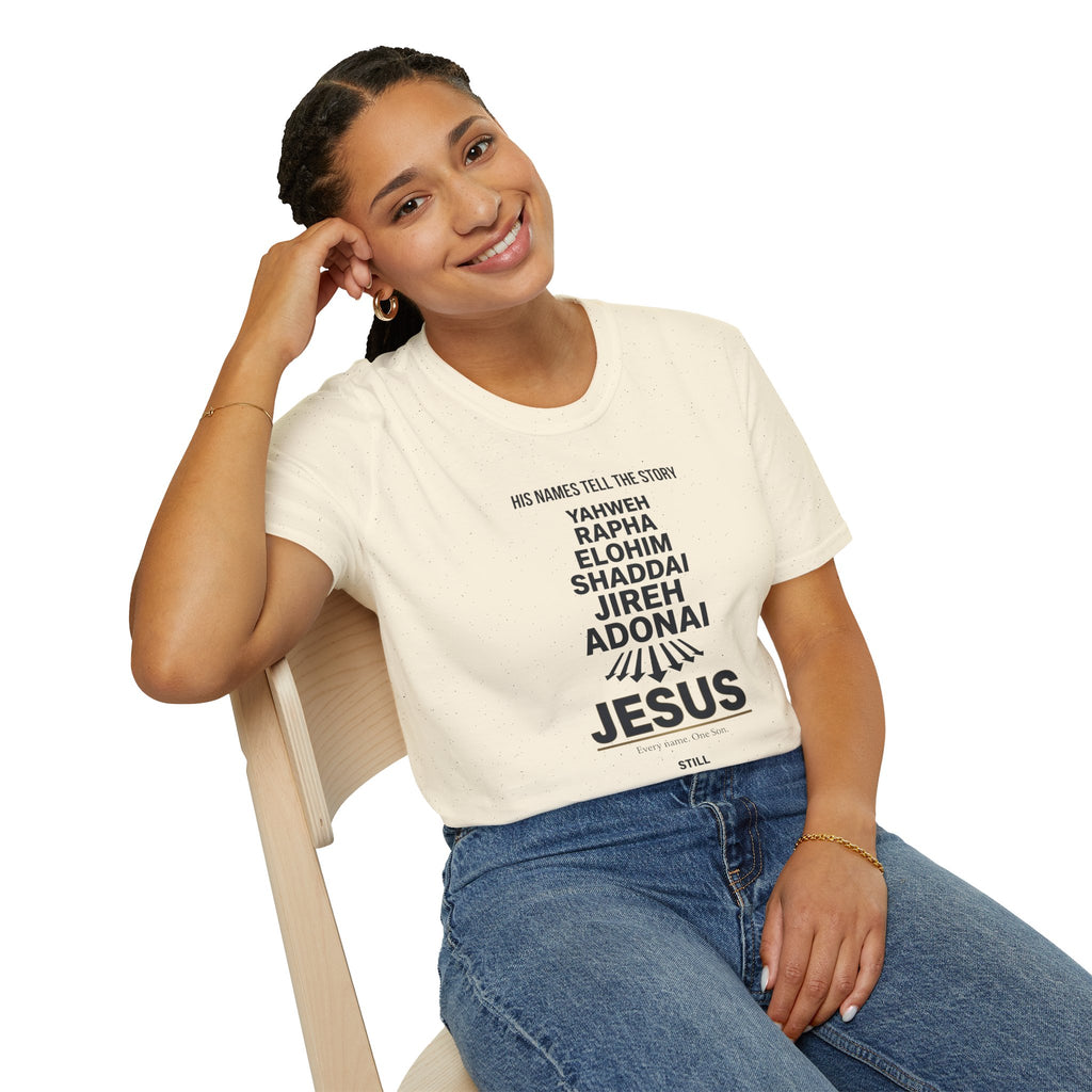 Christian Jesus Names T-Shirt — 'His Names Tell the Story' Faith Tee