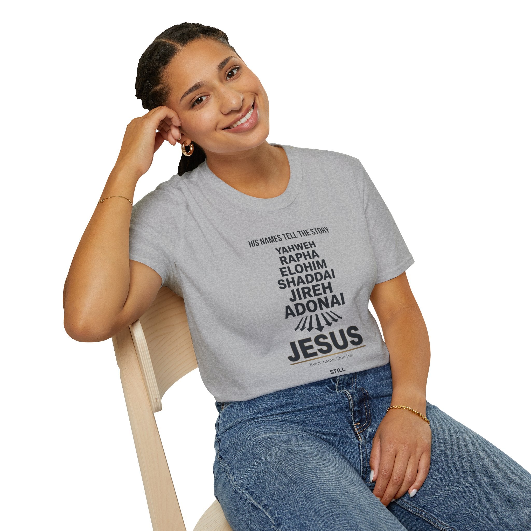 Christian Jesus Names T-Shirt — 'His Names Tell the Story' Faith Tee