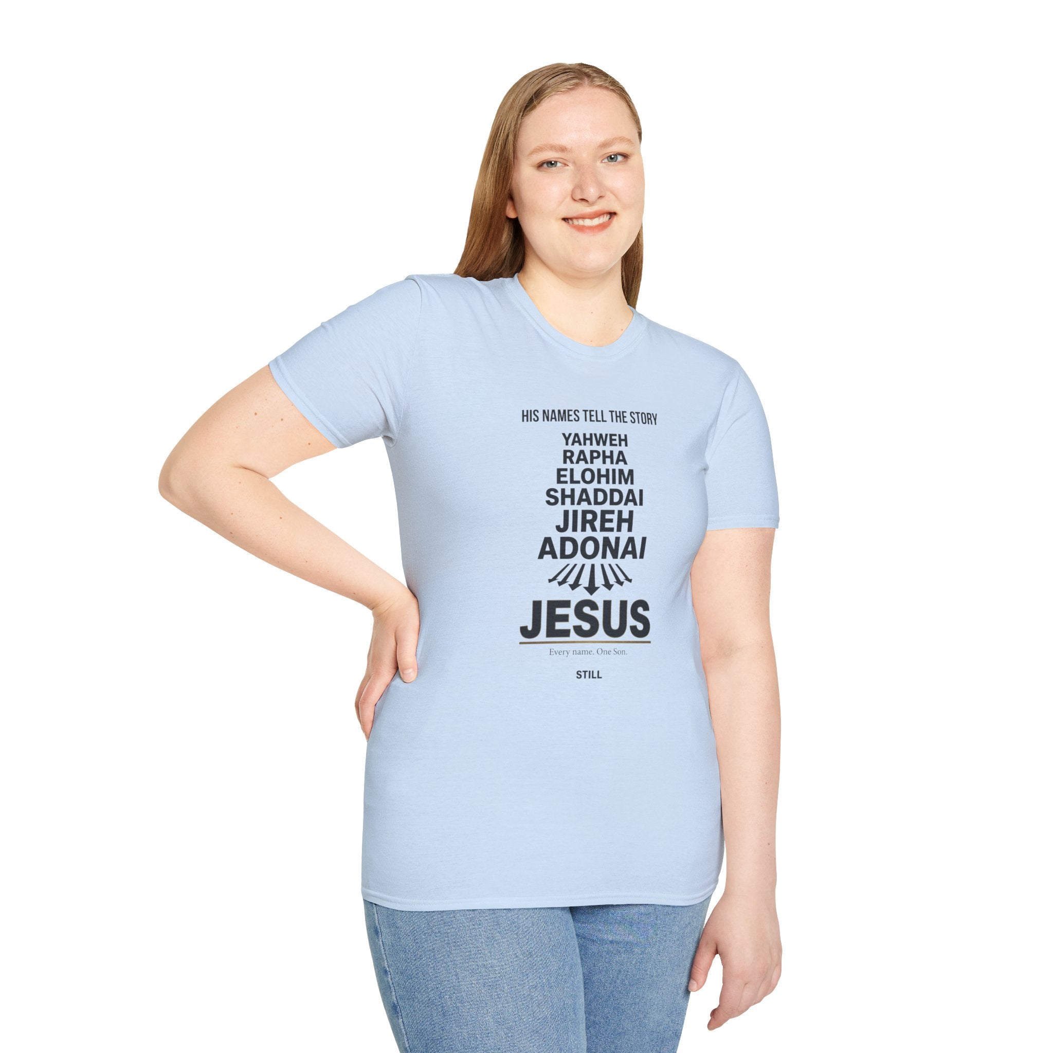 Christian Jesus Names T-Shirt — 'His Names Tell the Story' Faith Tee