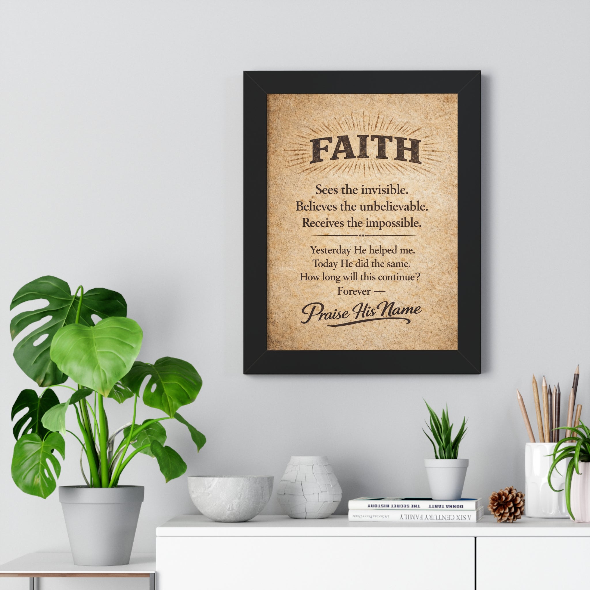 Christian Wall Art | FAITH Sees the Invisible | Vintage Faith Poster | Stormy Meadow