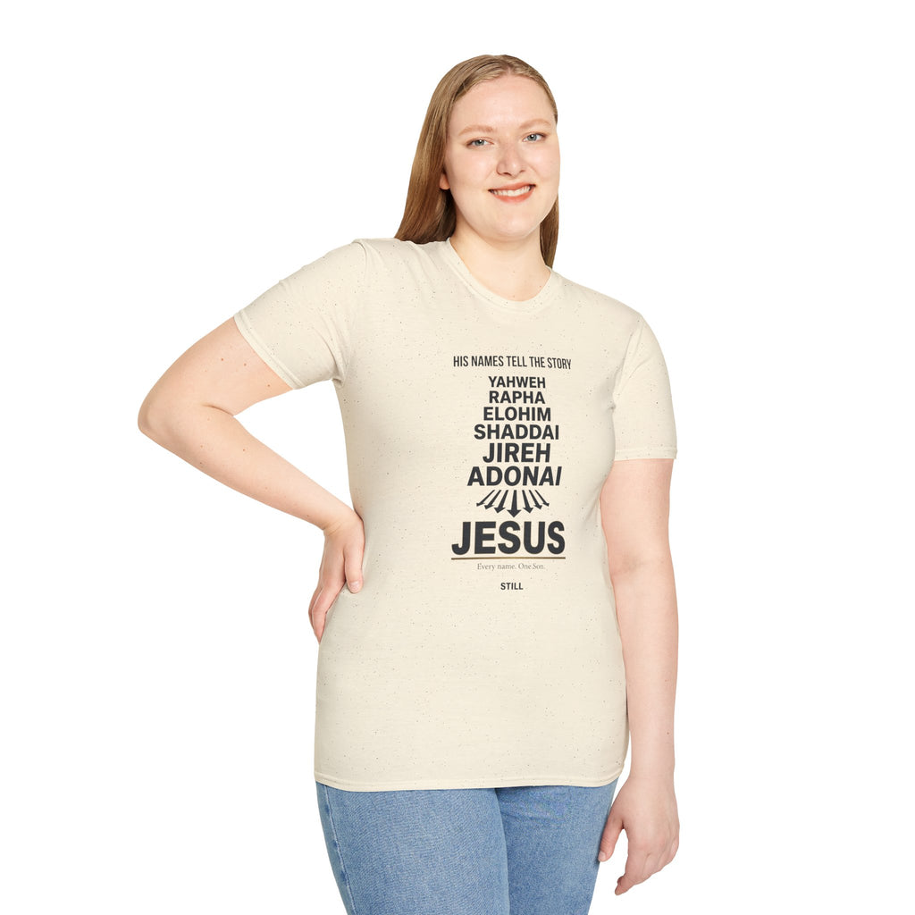 Christian Jesus Names T-Shirt — 'His Names Tell the Story' Faith Tee