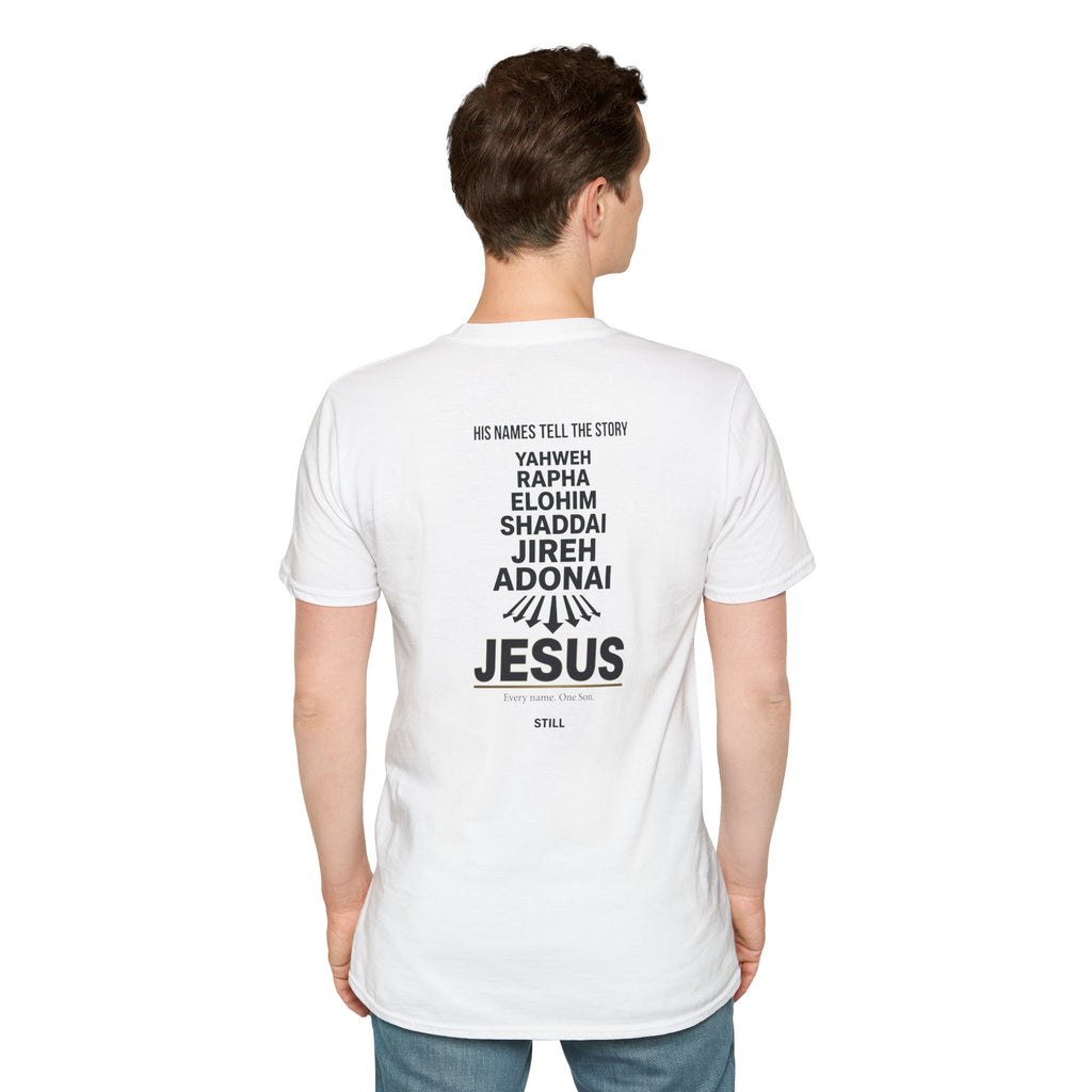 Jesus Names T-Shirt — 'His Names Tell the Story' Christian Faith Tee