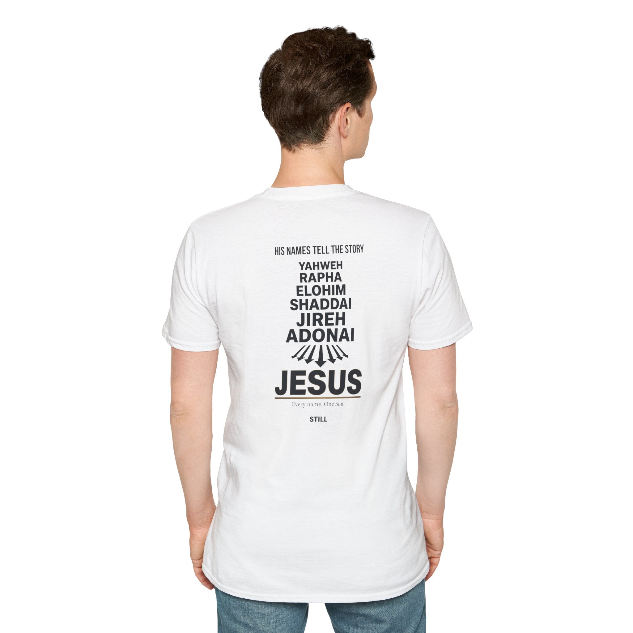 Jesus Names T-Shirt — 'His Names Tell the Story' Christian Faith Tee