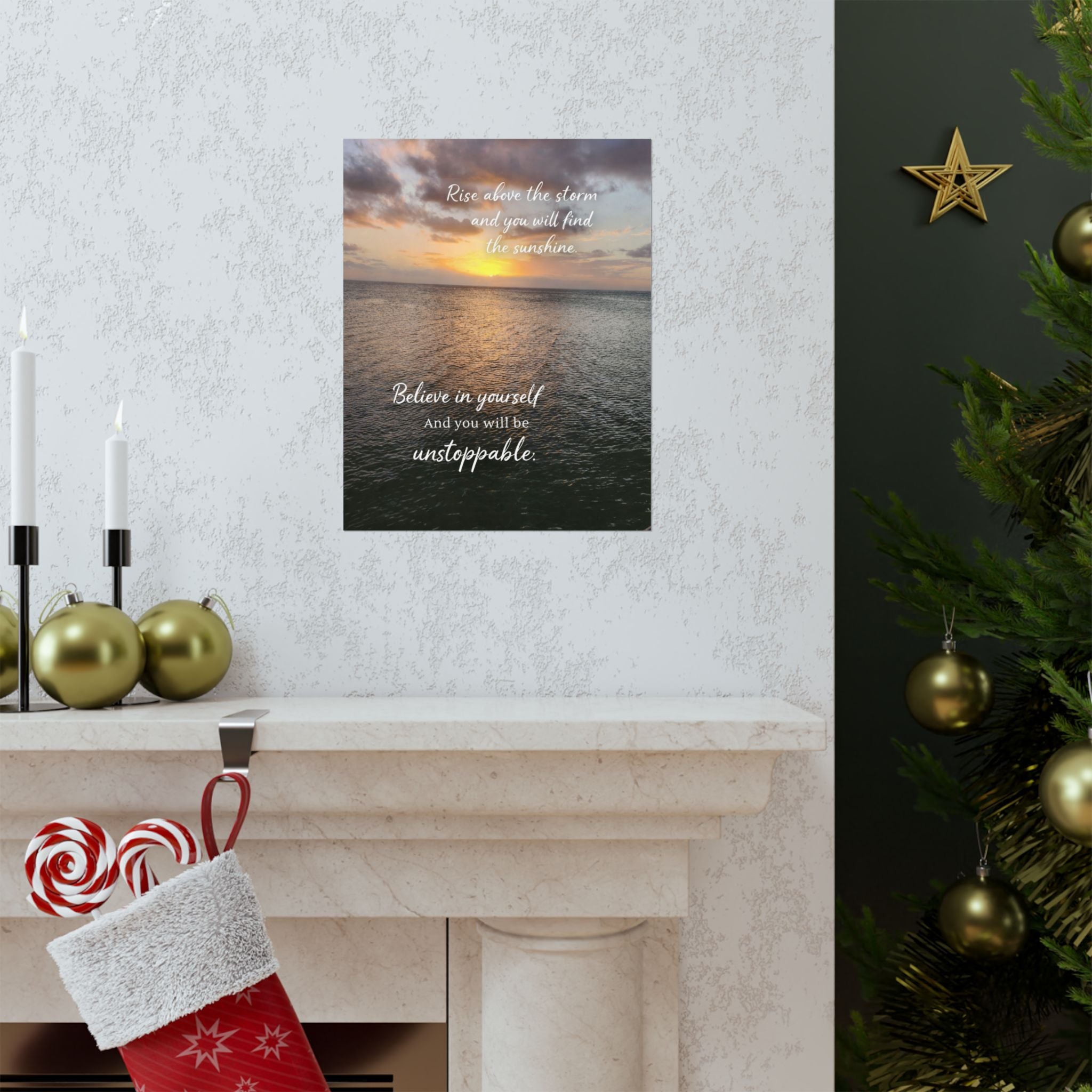Motivational Poster | Rise Above the Storm | Inspirational Wall Art | Stormy Meadow
