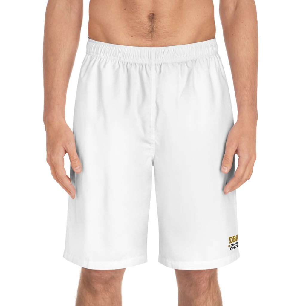 DBA gold and black text (left leg ) Men's Board Shorts (AOP)