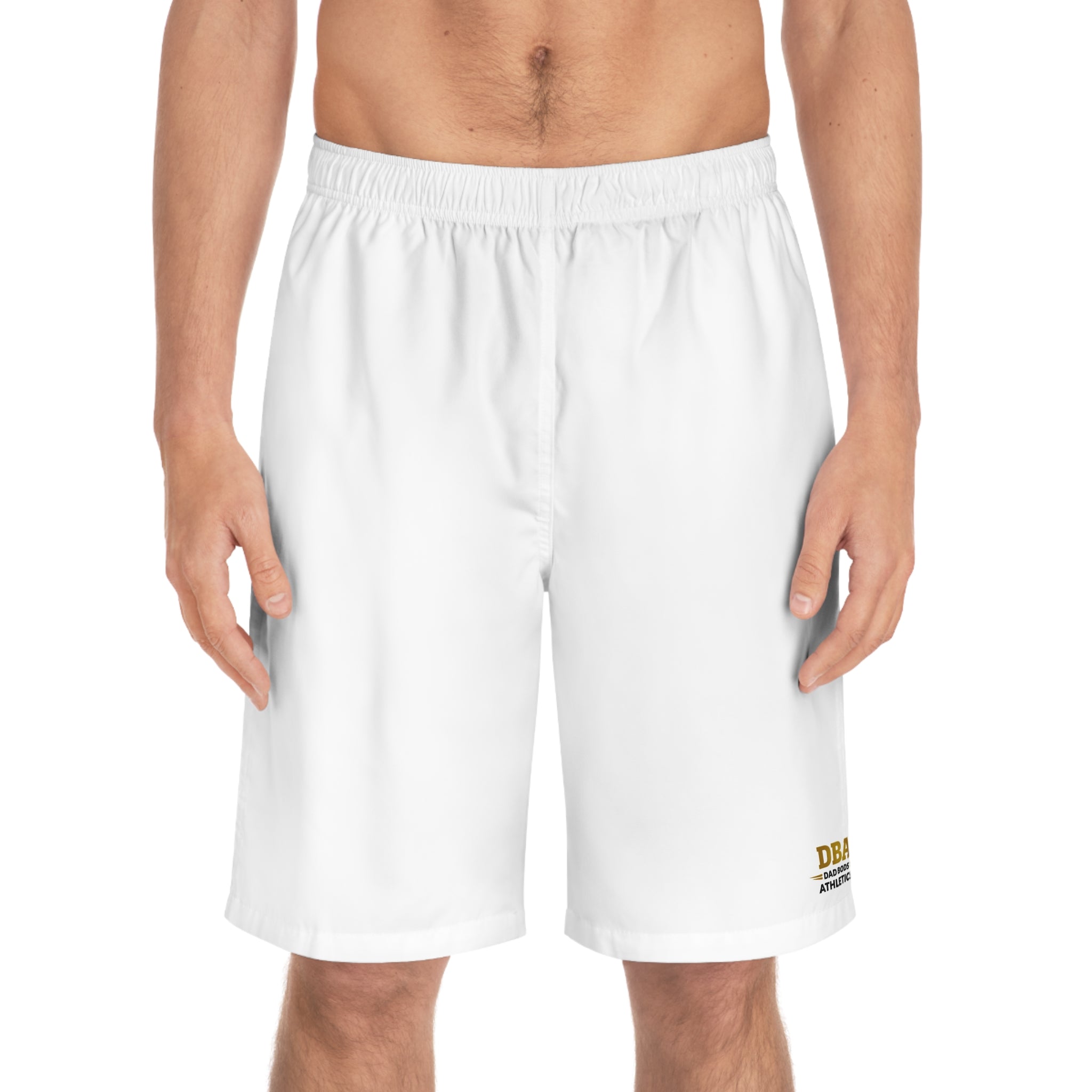 DBA gold and black text (left leg ) Men's Board Shorts (AOP)