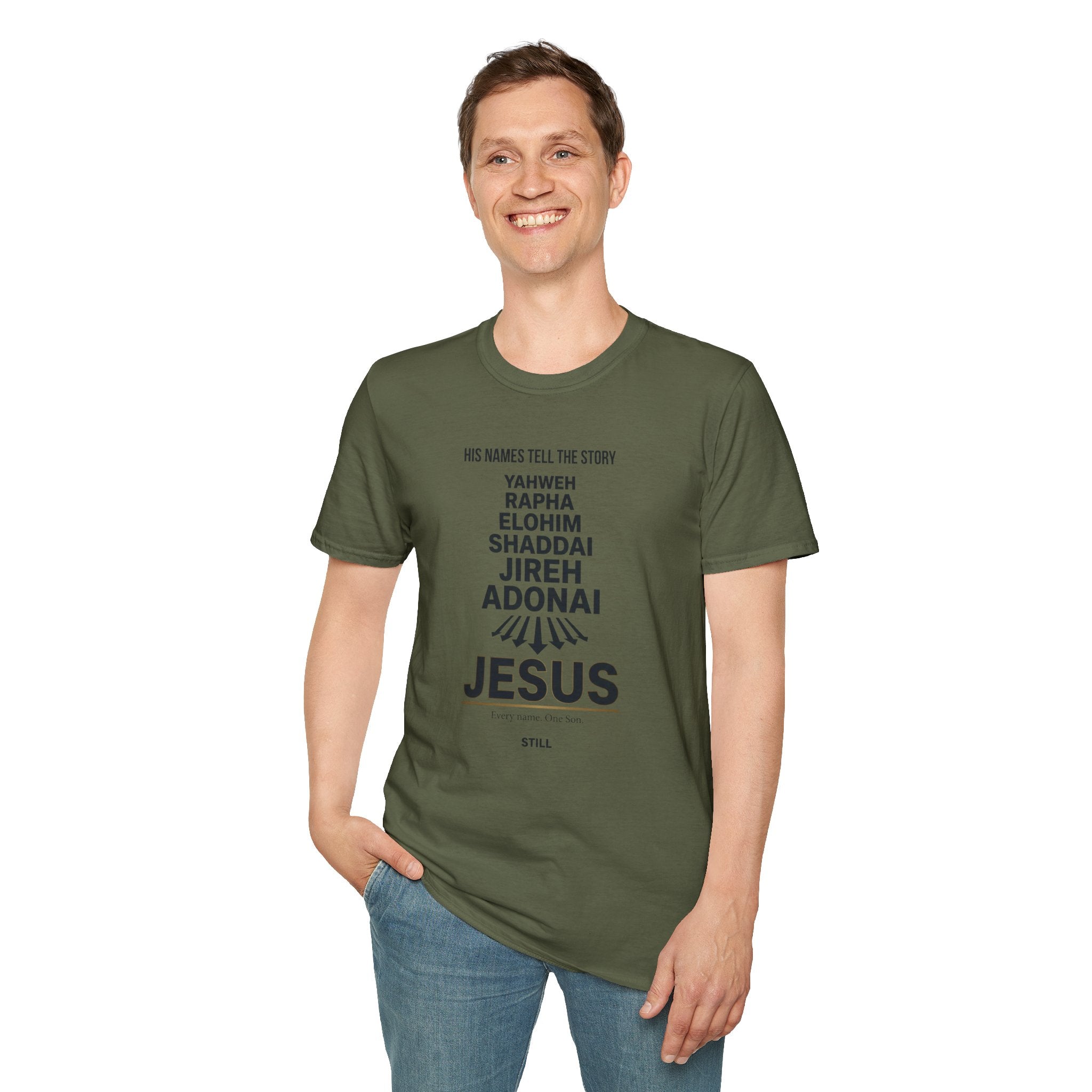 Christian Jesus Names T-Shirt — 'His Names Tell the Story' Faith Tee