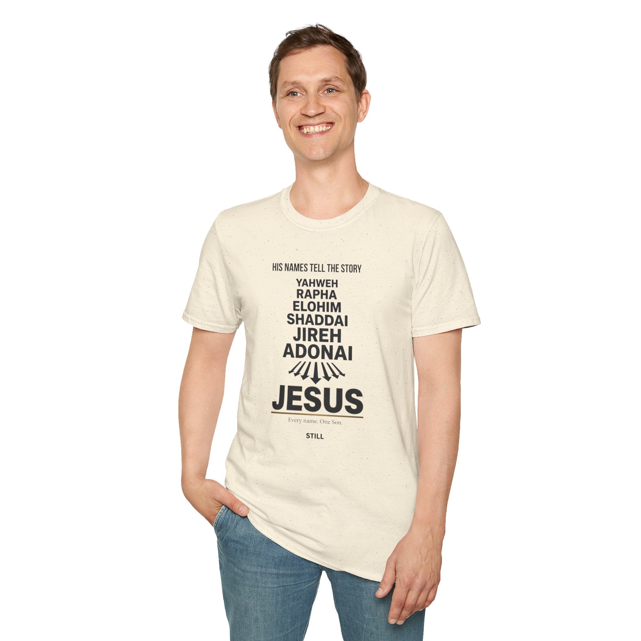 Christian Jesus Names T-Shirt — 'His Names Tell the Story' Faith Tee