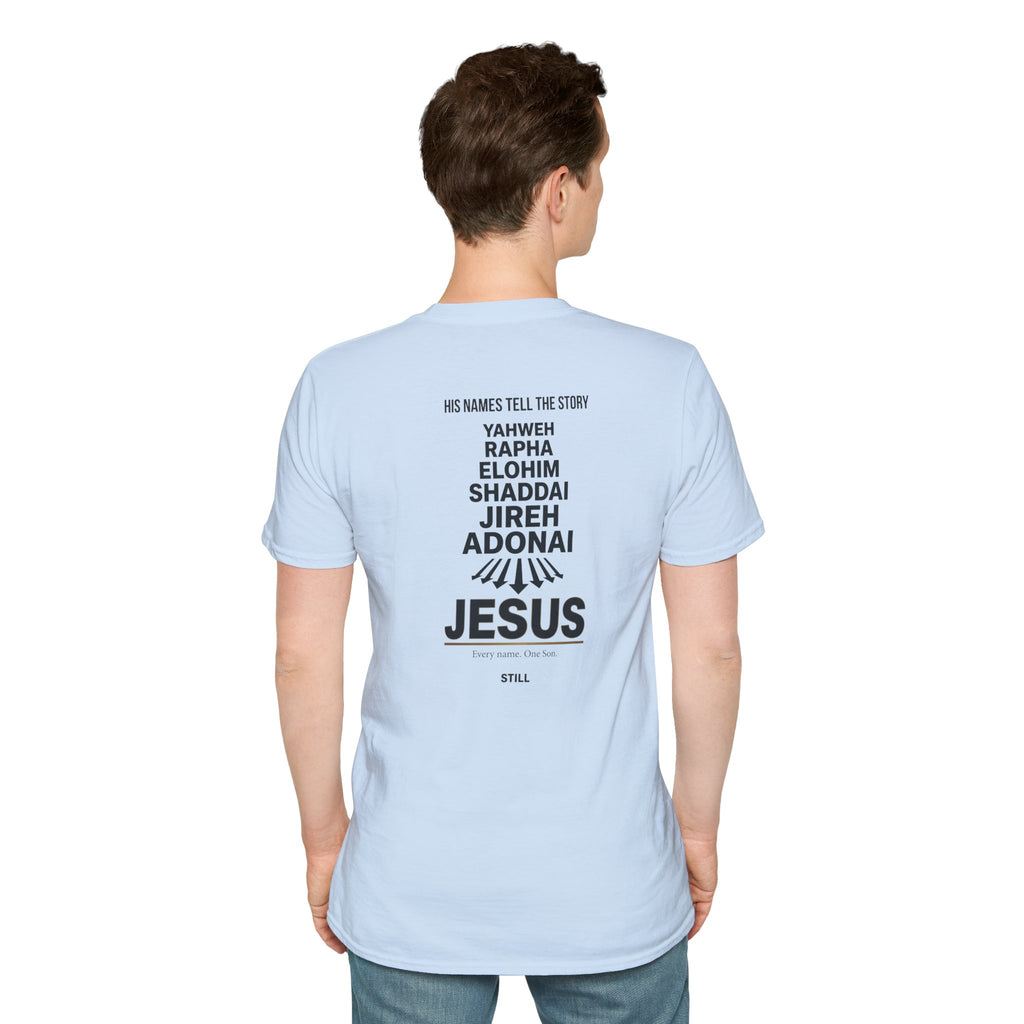 Jesus Names T-Shirt — 'His Names Tell the Story' Christian Faith Tee