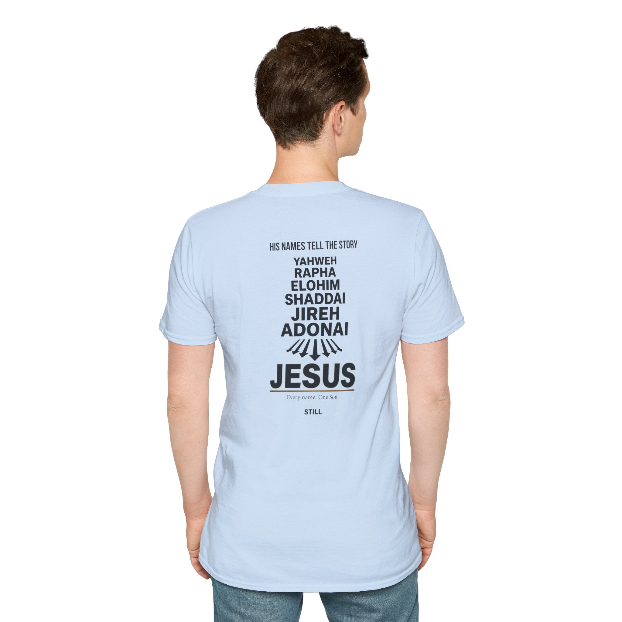 Jesus Names T-Shirt — 'His Names Tell the Story' Christian Faith Tee