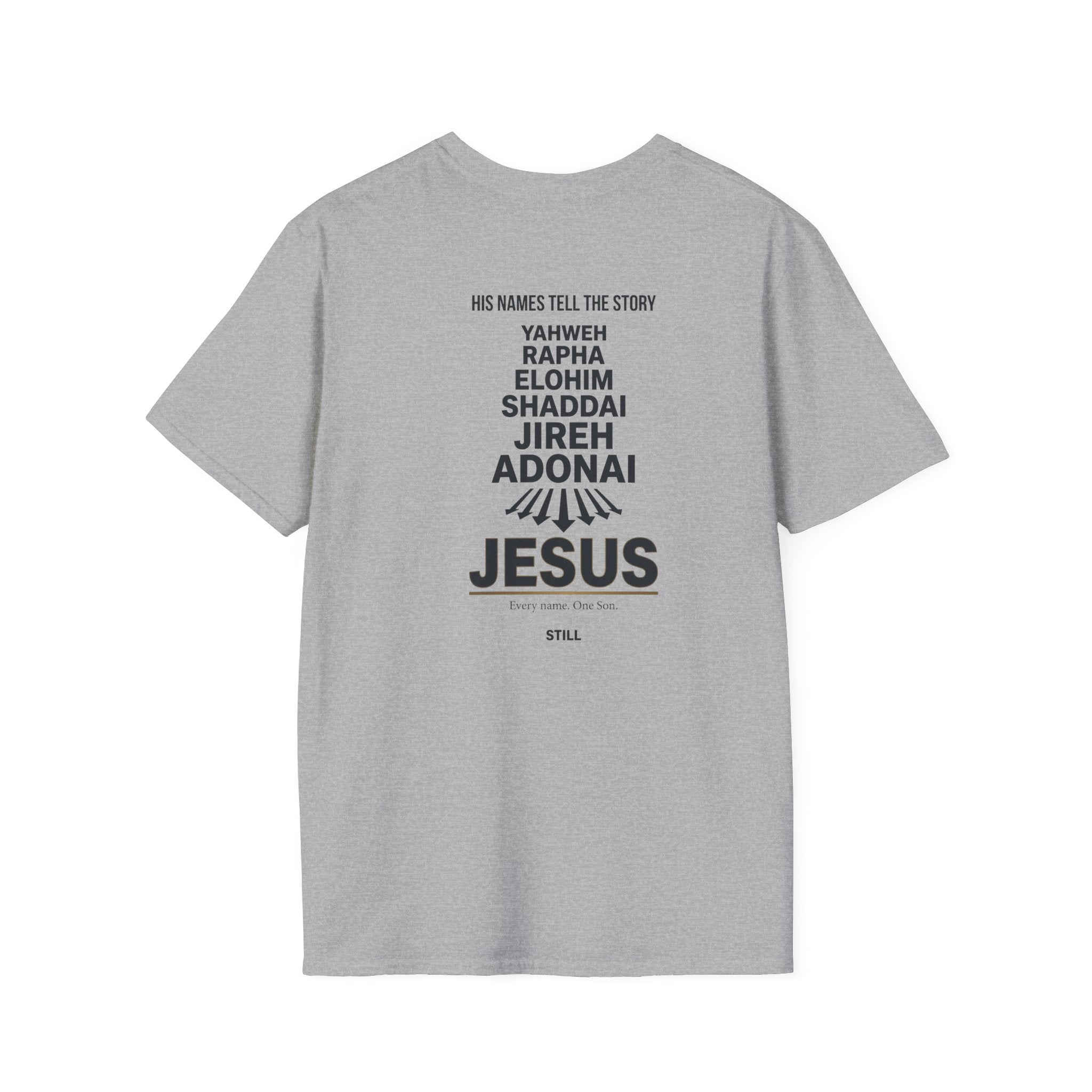 Jesus Names T-Shirt — 'His Names Tell the Story' Christian Faith Tee