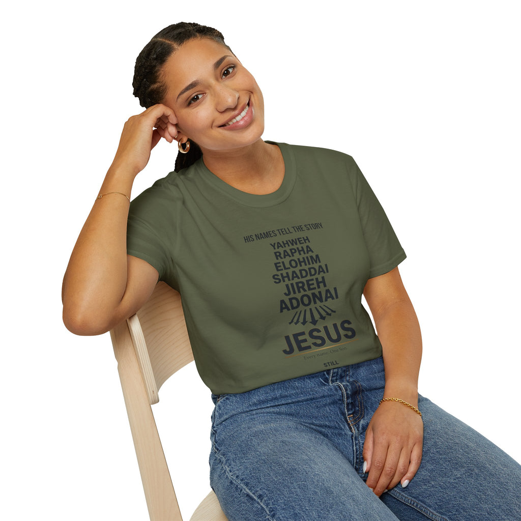 Christian Jesus Names T-Shirt — 'His Names Tell the Story' Faith Tee