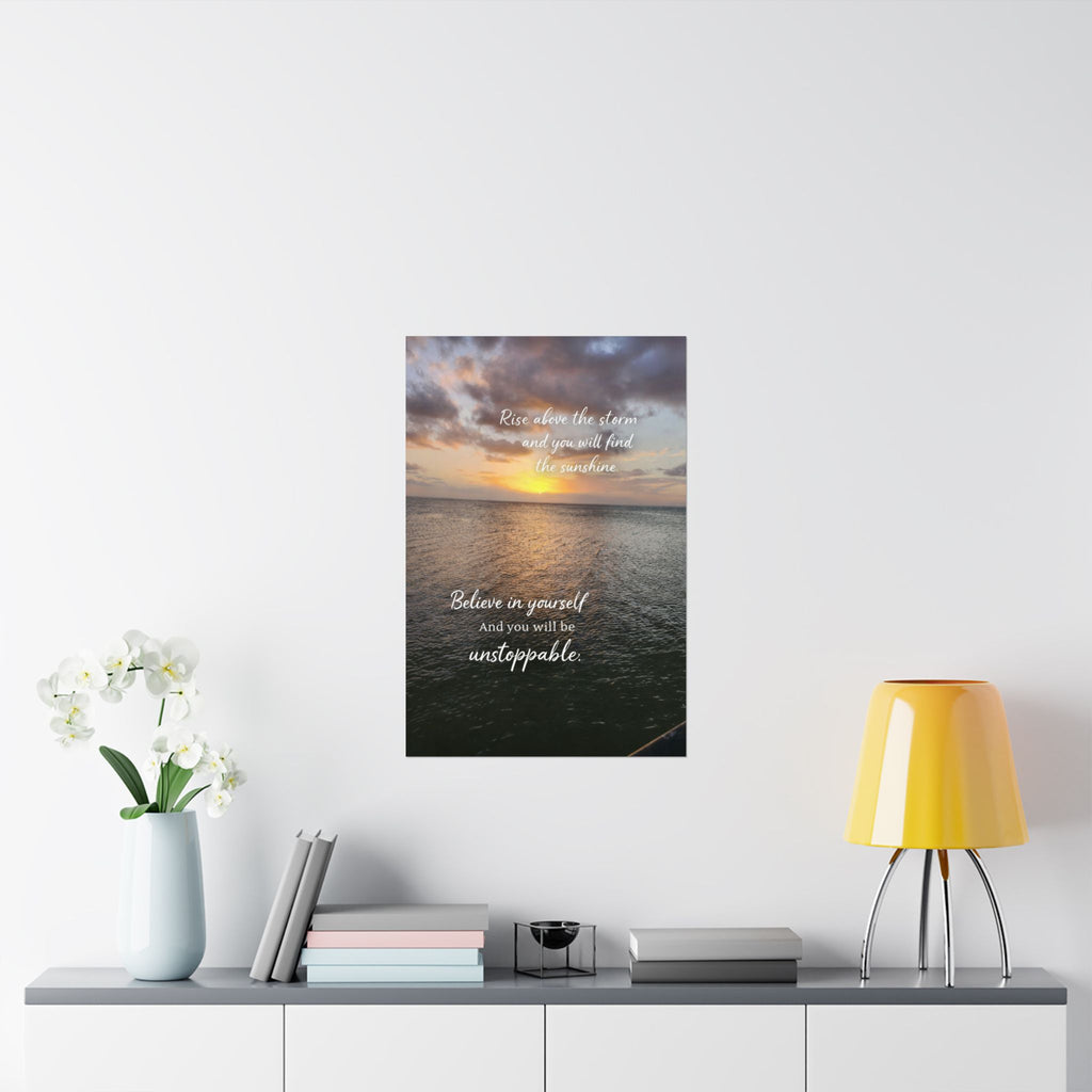Motivational Poster | Rise Above the Storm | Inspirational Wall Art | Stormy Meadow