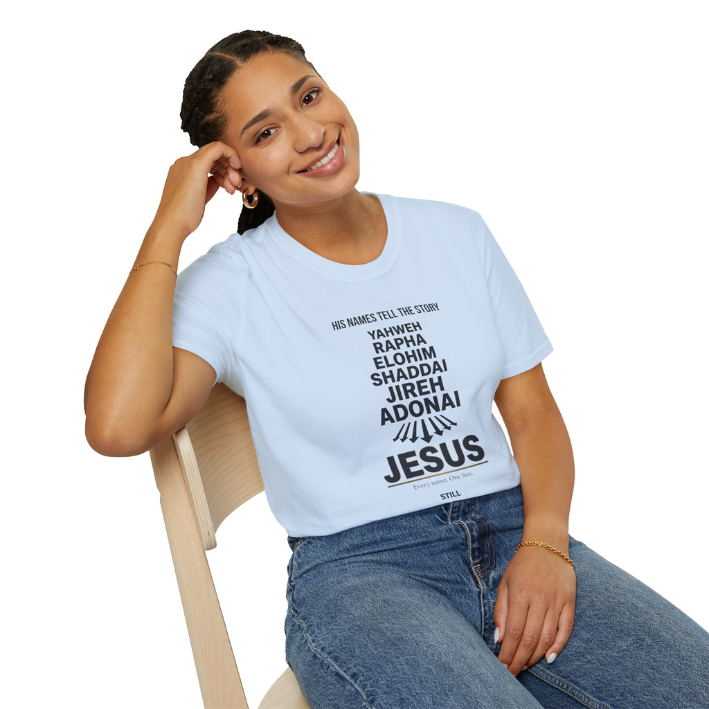 Christian Jesus Names T-Shirt — 'His Names Tell the Story' Faith Tee