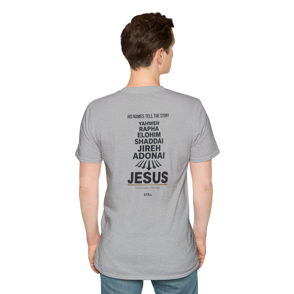 Jesus Names T-Shirt — 'His Names Tell the Story' Christian Faith Tee
