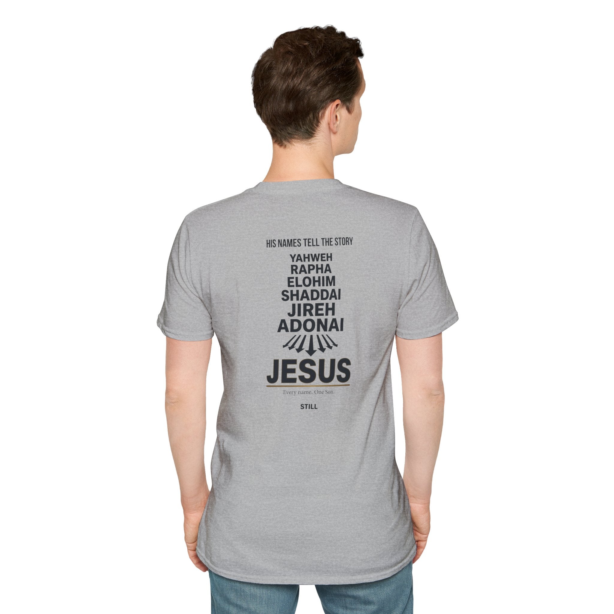 Jesus Names T-Shirt — 'His Names Tell the Story' Christian Faith Tee