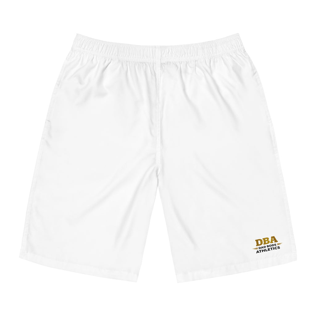 DBA gold and black text (left leg ) Men's Board Shorts (AOP)