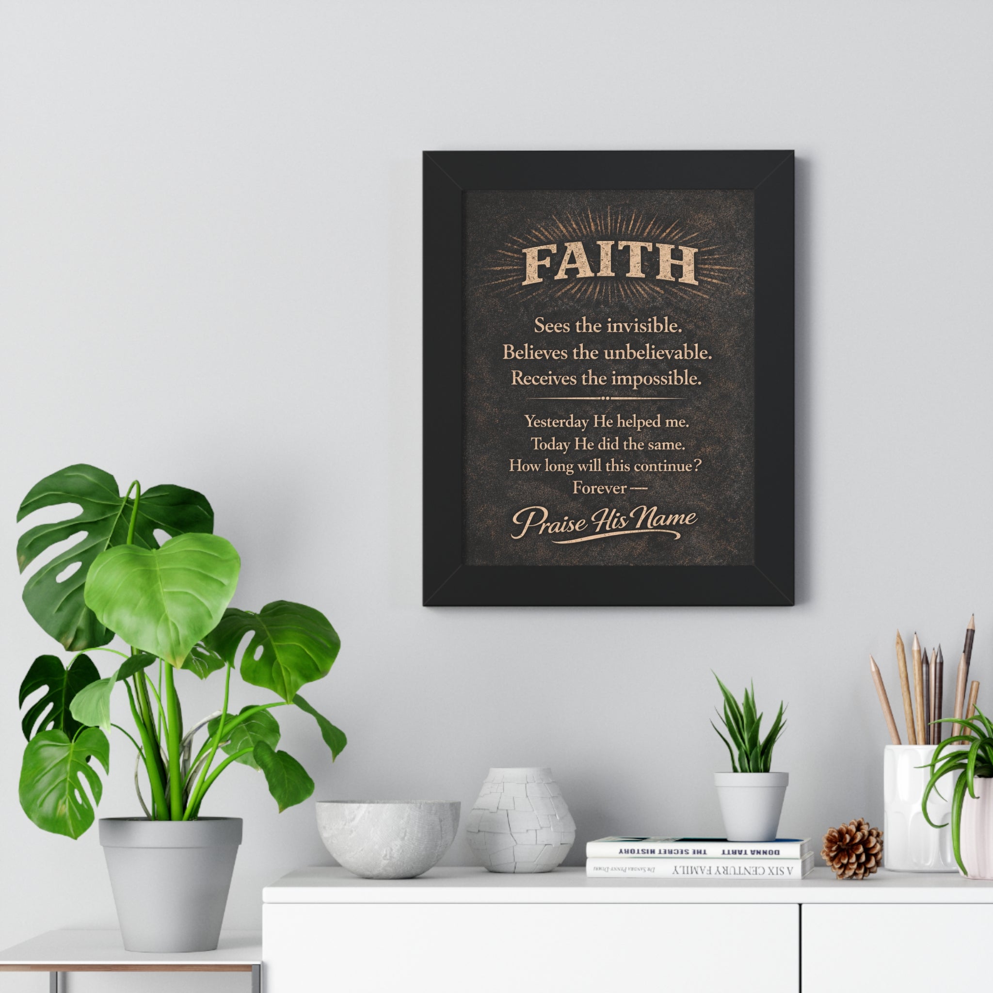 Christian Wall Art | FAITH Sees the Invisible | Masculine Faith Poster | Stormy Meadow