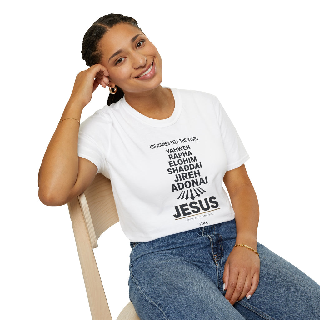 Christian Jesus Names T-Shirt — 'His Names Tell the Story' Faith Tee