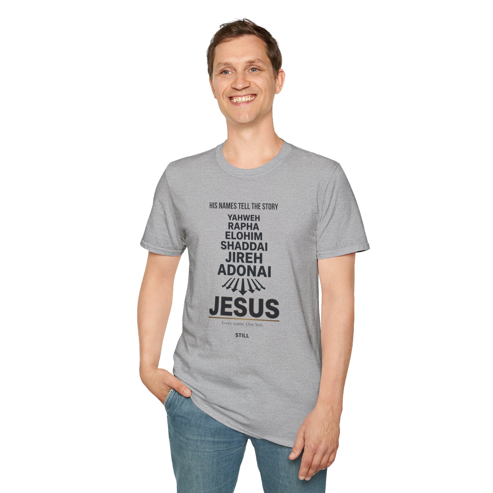Christian Jesus Names T-Shirt — 'His Names Tell the Story' Faith Tee