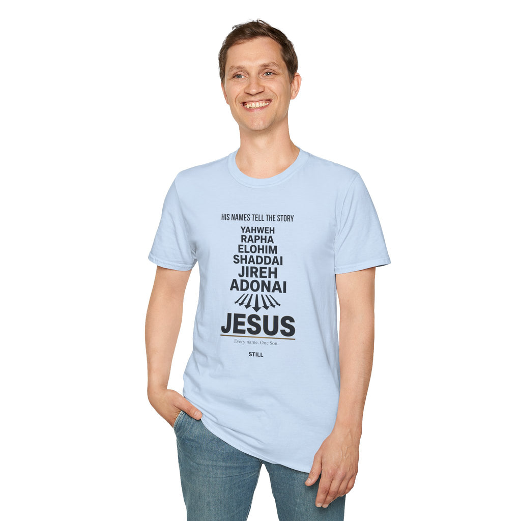 Christian Jesus Names T-Shirt — 'His Names Tell the Story' Faith Tee