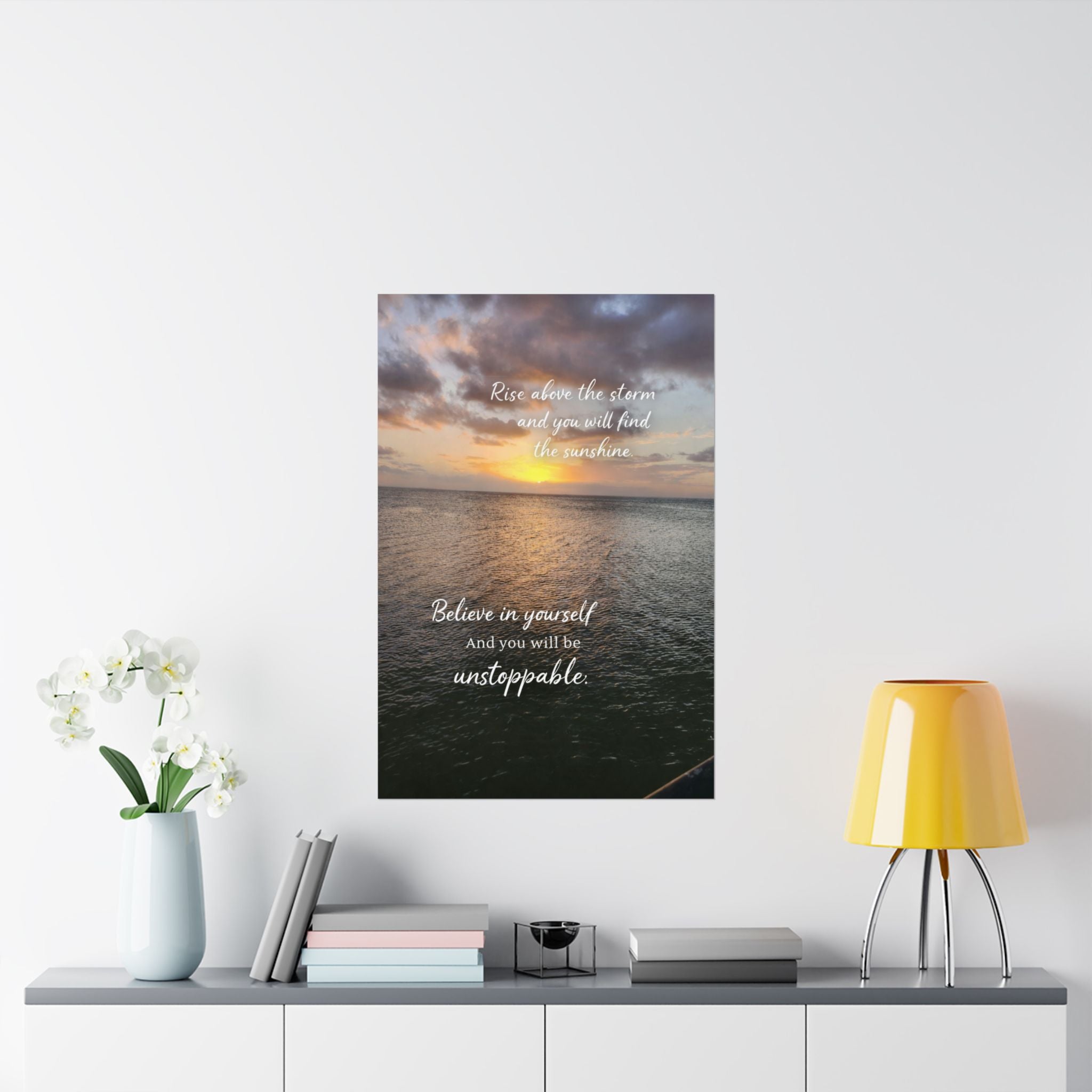 Motivational Poster | Rise Above the Storm | Inspirational Wall Art | Stormy Meadow