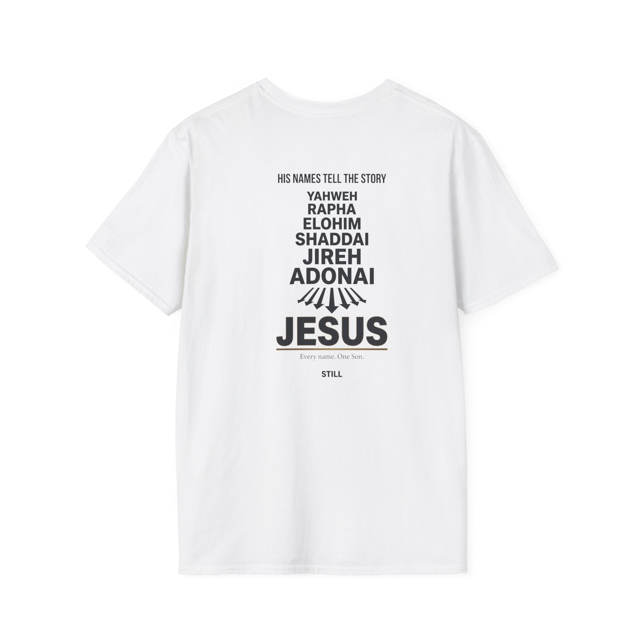 Jesus Names T-Shirt — 'His Names Tell the Story' Christian Faith Tee