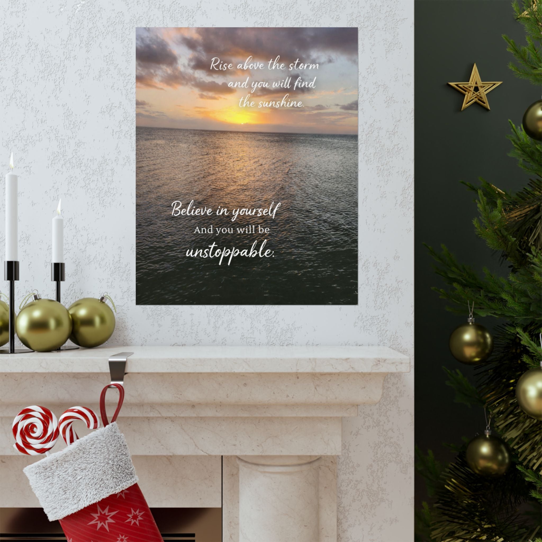 Motivational Poster | Rise Above the Storm | Inspirational Wall Art | Stormy Meadow